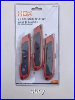 (12) HDX Utility Knife Set 3-pack with Rubber Grip & 3 Position Locking Blades