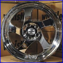 17x9 5x100 25 OFFSET WHISTLER KR1 CHROME SILVER BLADE withLIP 5 SPOKE 4 WHEELS SET