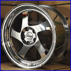 17x9 5x100 25 OFFSET WHISTLER KR1 CHROME SILVER BLADE withLIP 5 SPOKE 4 WHEELS SET