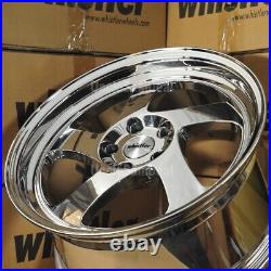 17x9 5x100 25 OFFSET WHISTLER KR1 CHROME SILVER BLADE withLIP 5 SPOKE 4 WHEELS SET