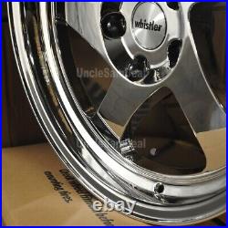 17x9 5x100 25 OFFSET WHISTLER KR1 CHROME SILVER BLADE withLIP 5 SPOKE 4 WHEELS SET