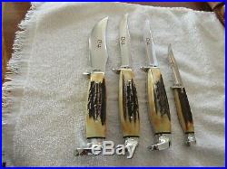 1978 Case 4 Pc. Red Letter Fixed Blade Set, Fat Stag Handles, Sheaths, Mint