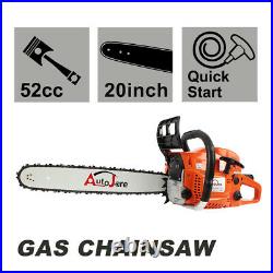 20 Bar Gas Chainsaw Powered Chain Saw Wood Cutting Aluminum Crankcase 52cc New