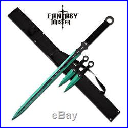 28 GREEN NINJA SWORD Full Tang Machete Tactical Blade Katana Throwing Knife Set