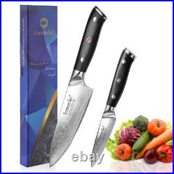 2PCS Chef Knife Set Damascus Steel Fruit Paring Meat Blade Kitchen Cutlery Tool