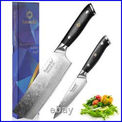 2PCS Kitchen Knife Set Damascus Steel Nakiri Knife Utility Blade Cooking Cutlery