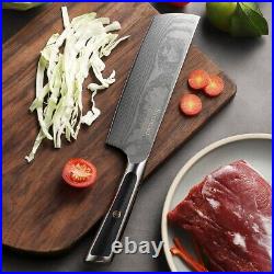 2PCS Kitchen Knife Set Nakiri Blade Damascus Steel Meat Slicer Utility Cutlery