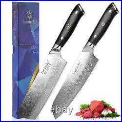 2PCS Kitchen Knife Set Nakiri Knife Japanese VG10 Damascus Steel Salmon Blade