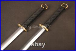 2 Piece set Japanese Swords Straight Blade Carbon Steel Double Edged Brass Tsuka
