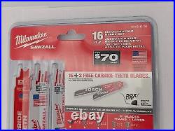 30 PACK = 540 Milwaukee Reciprocating Saw Blade Bimetal Cutting 18 PIECE Sawzall
