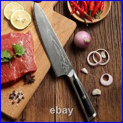 3PCS Damascus Steel Kitchen Knife Set Sharp Blade Meat Slicer Cooking Cutlery