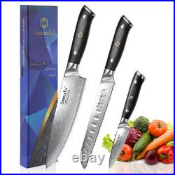 3PCS Kitchen Cooking Knives Set Japanese Damascus Steel Sharp Blade Chef Cutlery