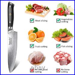 3PCS Kitchen Knife Damascus Steel Chef Slicer Meat Cleaver Sashimi Blade Cutlery