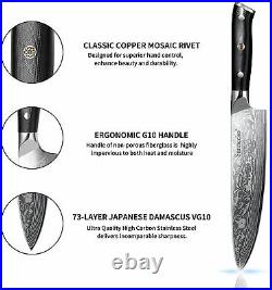 3PCS Kitchen Knife Set Damascus Steel Chef's Cutlery Meat Cleaver Salmon Blade