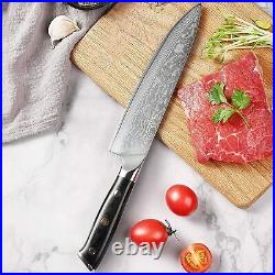 3PCS Kitchen Knife Set Damascus Steel Chef's Cutlery Meat Cleaver Salmon Blade