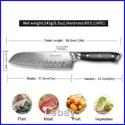 3PCS Kitchen Knife Set Damascus Steel Santoku Blade Meat Chopper Chef Cleaver