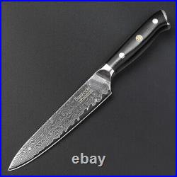 3PCS Kitchen Knife Set Santoku Knife Damascus Steel Sharp Blade Meat Cutlery