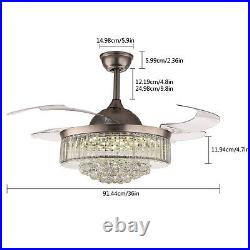 42/36 Ceiling Fan Light LED Crystal Retractable 3-Color Chandelier withRemote