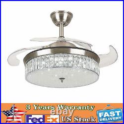 42 Crystal Invisible LED Ceiling Fan Light Retractable Chandelier Lamp +Remote