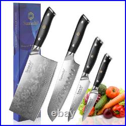 4PCS Kitchen Cooking Knife Set Damascus Steel Chef's Cleaver Blade Meat Slicer