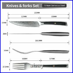 4pcs Steak Knife Set forks Serrated Blade Damascus Steel Dinner Meat Cutlery