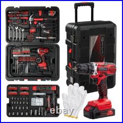 599PCS Mechanics Tool Set Rolling Tool Box with 21V Cordless Drill Repair Kit