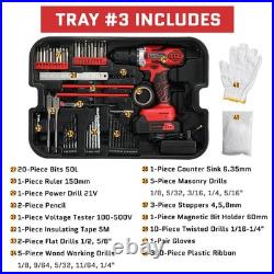 599PCS Mechanics Tool Set Rolling Tool Box with 21V Cordless Drill Repair Kit