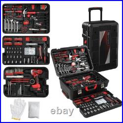 599PCS Mechanics Tool Set Rolling Tool Box with 21V Cordless Drill Repair Kit