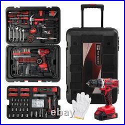 599PCS Mechanics Tool Set Rolling Tool Box with 21V Cordless Drill Repair Kit