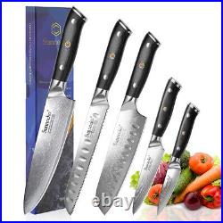 5PCS Kitchen Knives Set Damascus Steel Chef Cleaver Meat Blade Cooking Cutlery