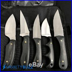 5 PCS FIXED BLADE HUNTING KNIFE SET Skinner Stainless Steel Black Wood with SHEATH
