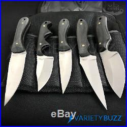 5 PCS FIXED BLADE HUNTING KNIFE SET Skinner Stainless Steel Black Wood with SHEATH