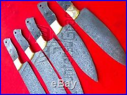 5 Piece Chef Set Blank Blades 100% Damascus Steel Custom Handmade Kitchen Knives
