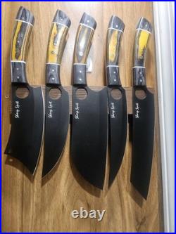 5 Pieces Handmade Forged Carbon Steel Blade Kitchen Knives Set