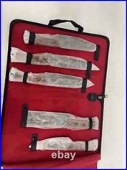 5 Set Real Damascus Steel Knive Set Custom Made Professionally Sharpened