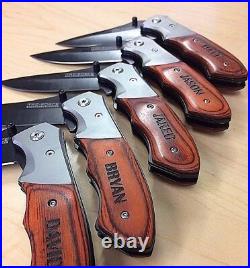 7 Personaliz? Ed Engraved Black Blade Wood Pocket Knife Groomsman Knives Gift Set