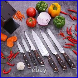 7pcs Set Kitchen Cutting Tool Block With German Stainless Steel Blade Knife US