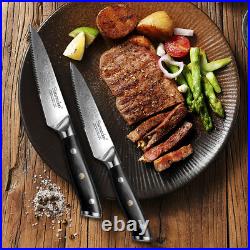 8PCS Steak Knife Set Japanese VG10 Damascus Steel Serrated Blade Dinner Knife