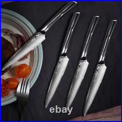 8Pcs Steak Knives Set Serrated Blade Damascus Steel Table Dinner Meat Slicer