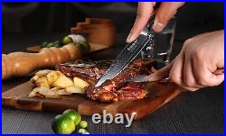 8Pcs Steak Knives Set Serrated Blade Damascus Steel Table Dinner Meat Slicer