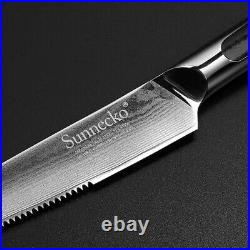 8 Pcs Steak Knives Set Serrated Blade VG10 Damascus Steel Table Meat Slicing