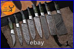 8 Pieces Damascus Steel Blade Chef Kitchen Knife Set With Leather Bag Aj 1082