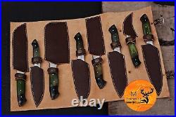 8 Pieces Damascus Steel Blade Chef Kitchen Knife Set With Leather Bag Aj 1082