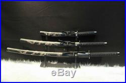 A Set 3 Hand Forged Japanese Samurai Sword Katana Carbon Steel Blade Sharp #1978