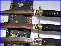 A Set 3 Japanese Samurai Sword Katana Red Pattern Steel Full Tang Blade sharp