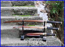 A Set 3 Japanese Samurai Sword Katana Red Pattern Steel Full Tang Blade sharp