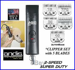 Andis AGC 2-Speed PRO Clipper SET with 5 ULTRAEDGE BladesPET DOG HORSE Grooming