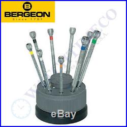 Bergeon 5970 Set of 9 Screwdrivers with Rotating Stand with Spare Blade Swiss Made