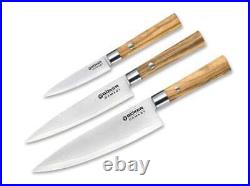 Boker 130440SET Damascus Olive Wood 3-Piece Knife Set