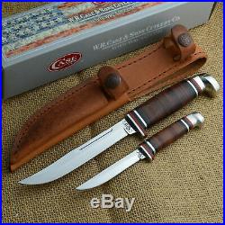 Case XX Twin Finn Two Knife Fixed Blade Set Leather Handles And Sheath 00372